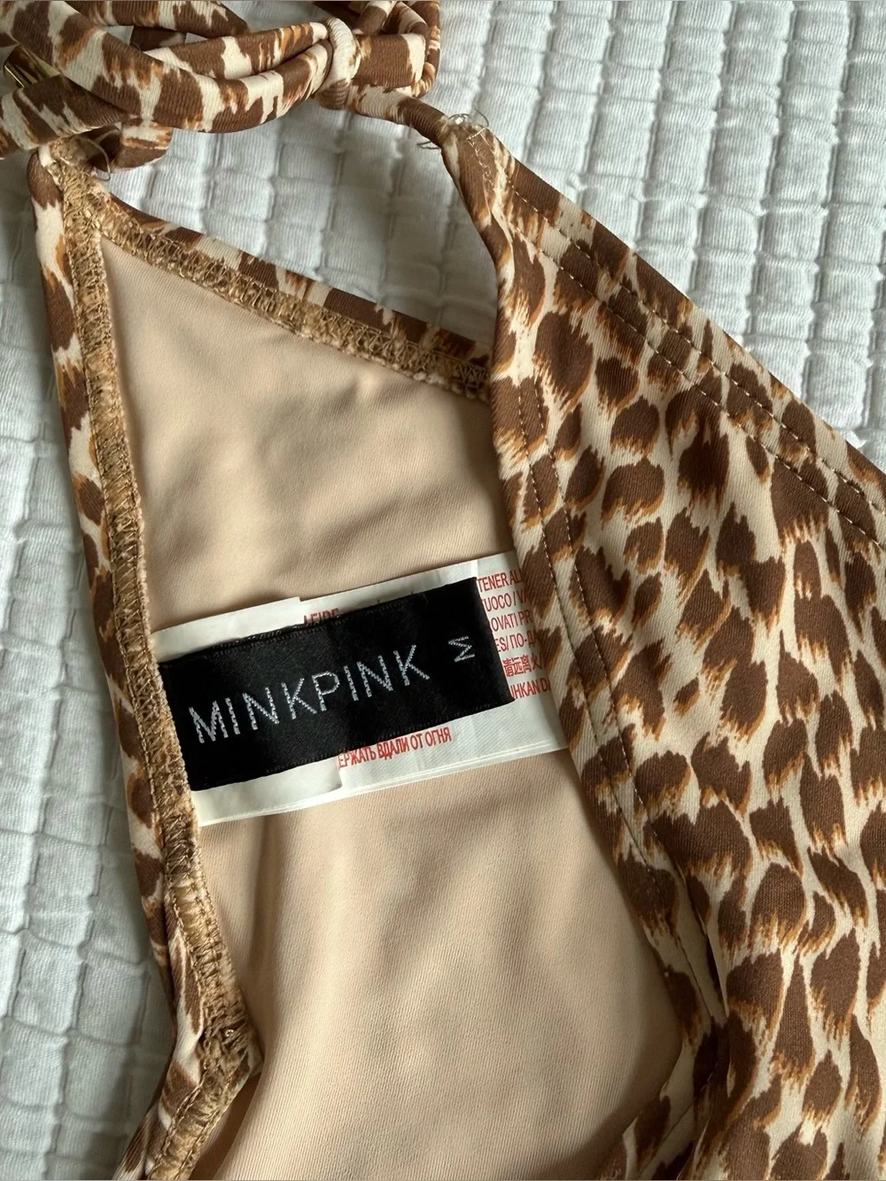 Mink Pink Leopard Print Ruffle Strap Bikini Set in Brown
